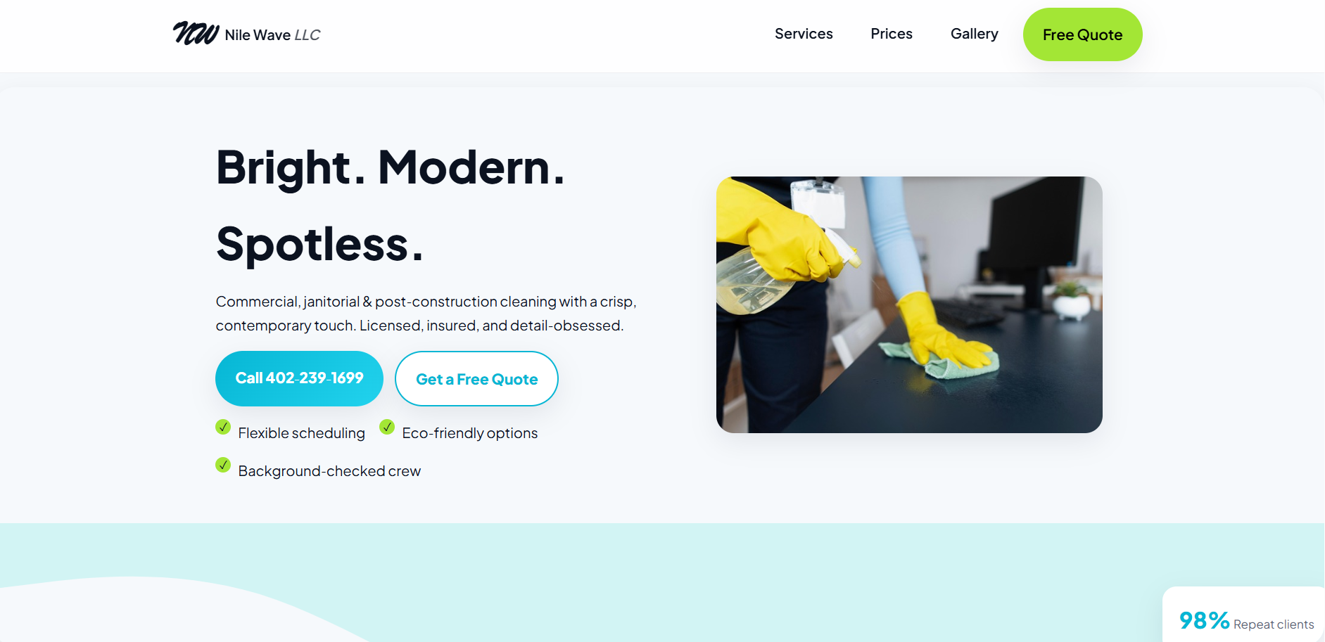 Nile Wave Cleaning website built by Ignite Web Co